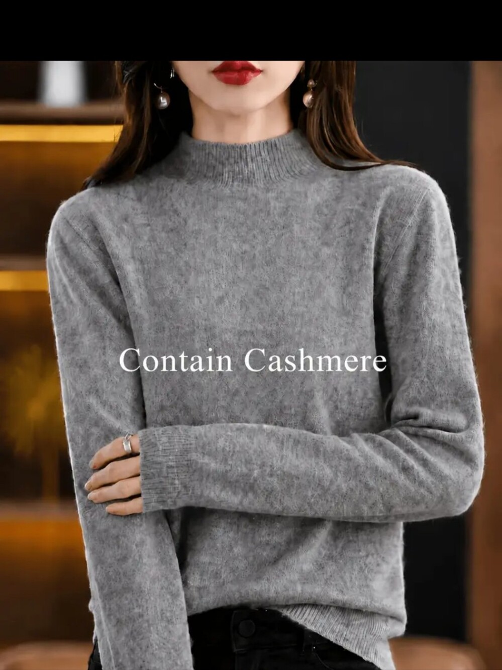 Light Gray Cashmere-Blend Women's Sweater